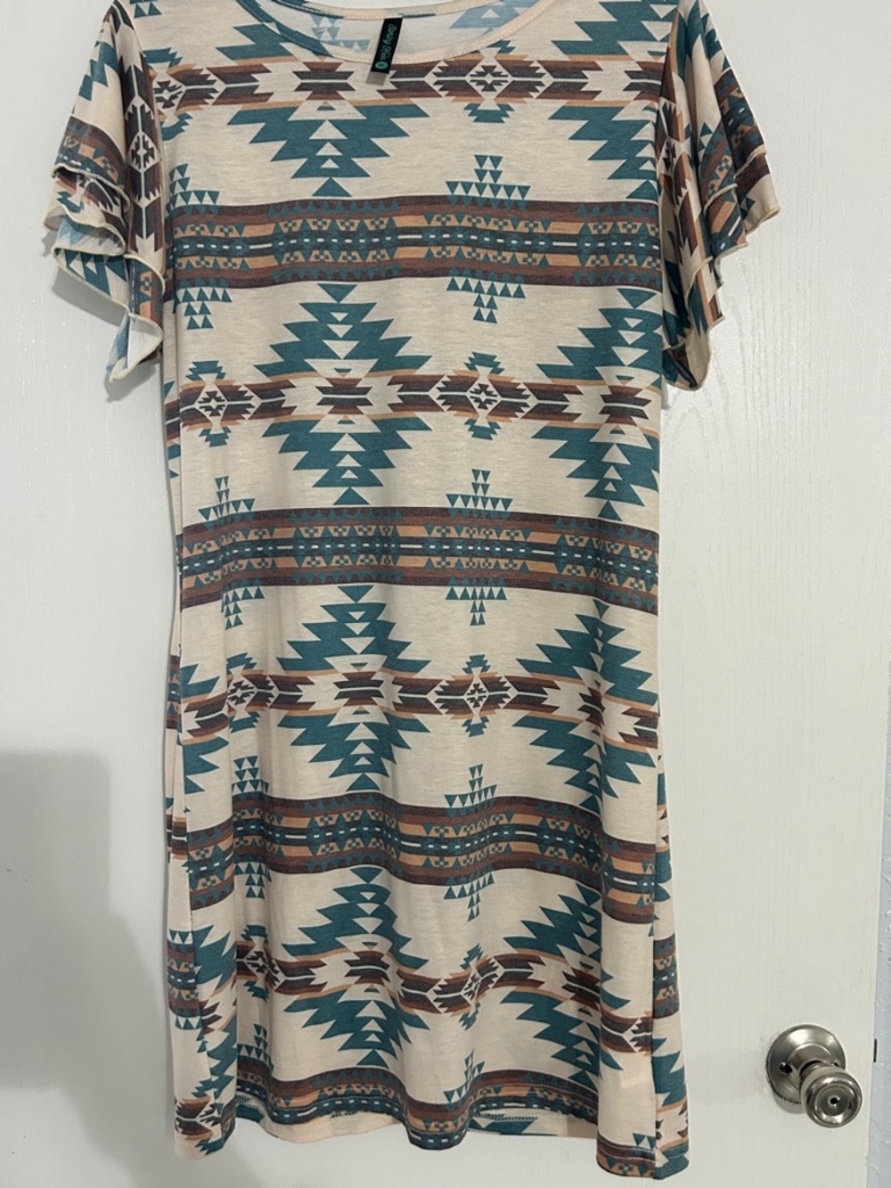 Sterling Kreek Midi Dress in Beige and Teal